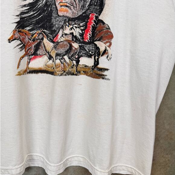 VTG Wild as the Wind Native T Shirt Sz XL White Western Horses Nature 90s Indian - Picture 6 of 8